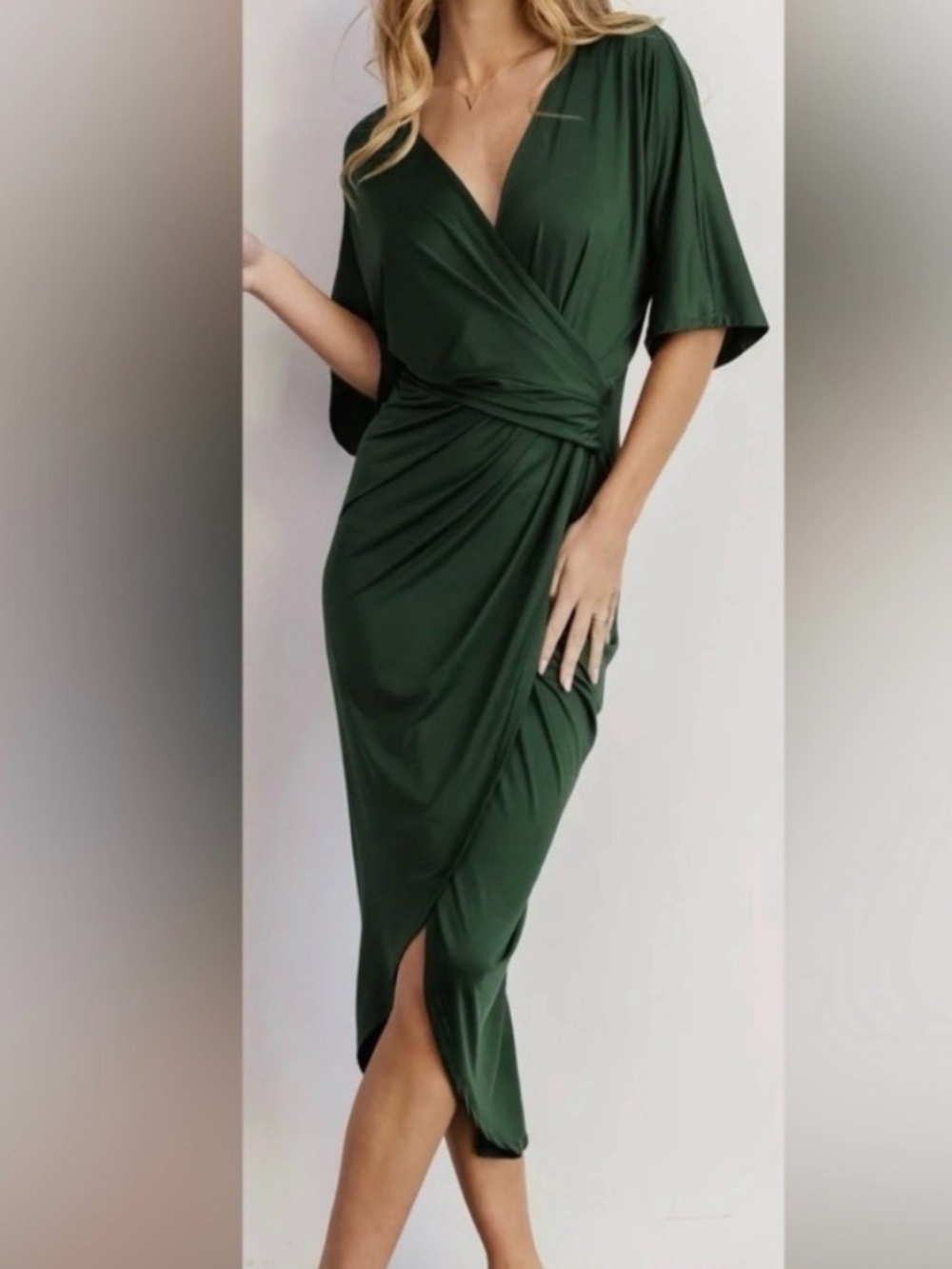 Baltic Born Solana Ruched Dress in Hunter Green Wrap Maxi Small